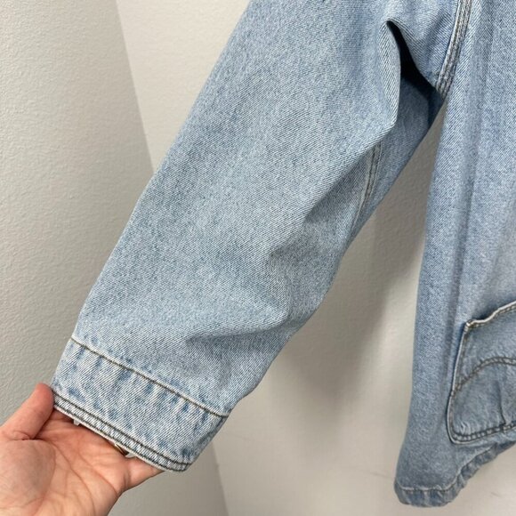 Vintage 90s Women's‎ Size XL Denim Trench Chore Coat Light Wash Contrast Collar - Picture 6 of 10